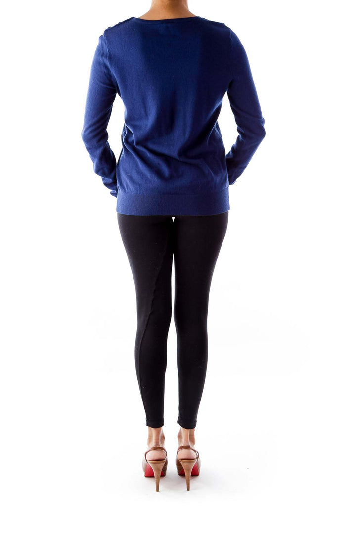 Blue Shoulder Button Sweater