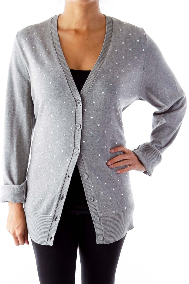 Gray Crystal Embellished Sweater