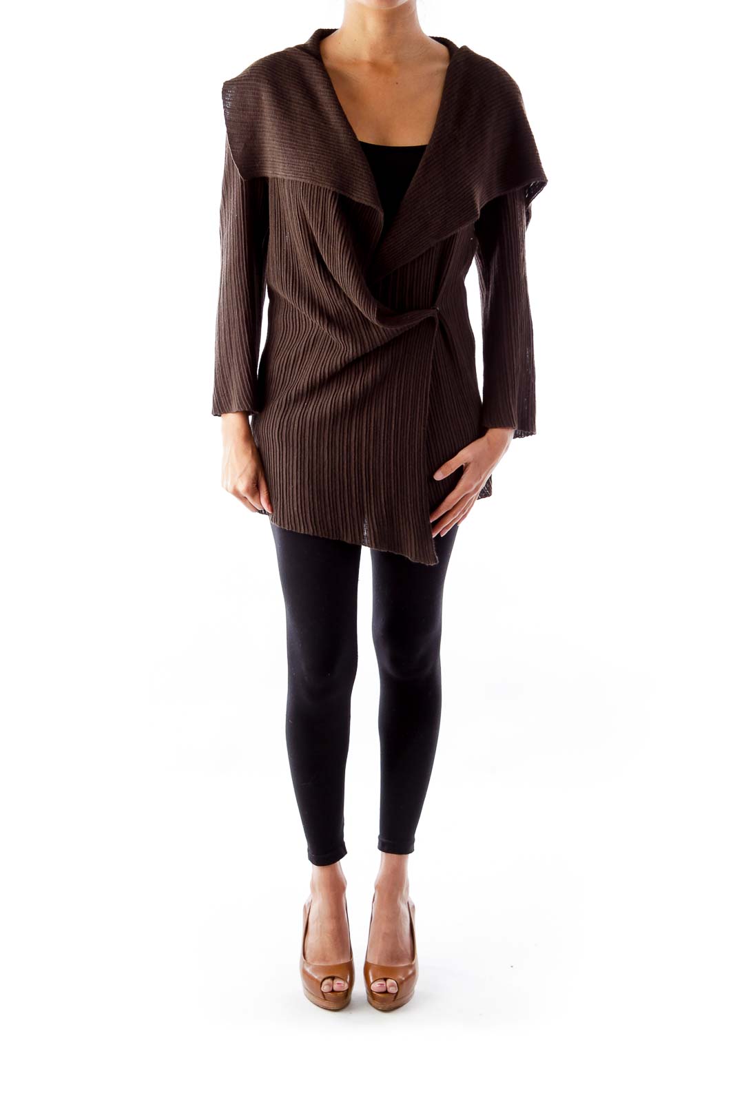 Brown Ruffle Knit Jacket