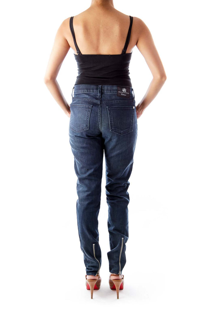 Dark Blue Skinny Zipper Jeans