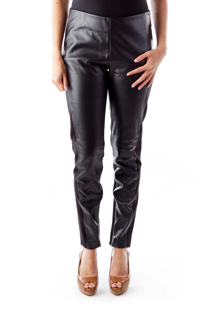 Black Faux Leather Front Leggings