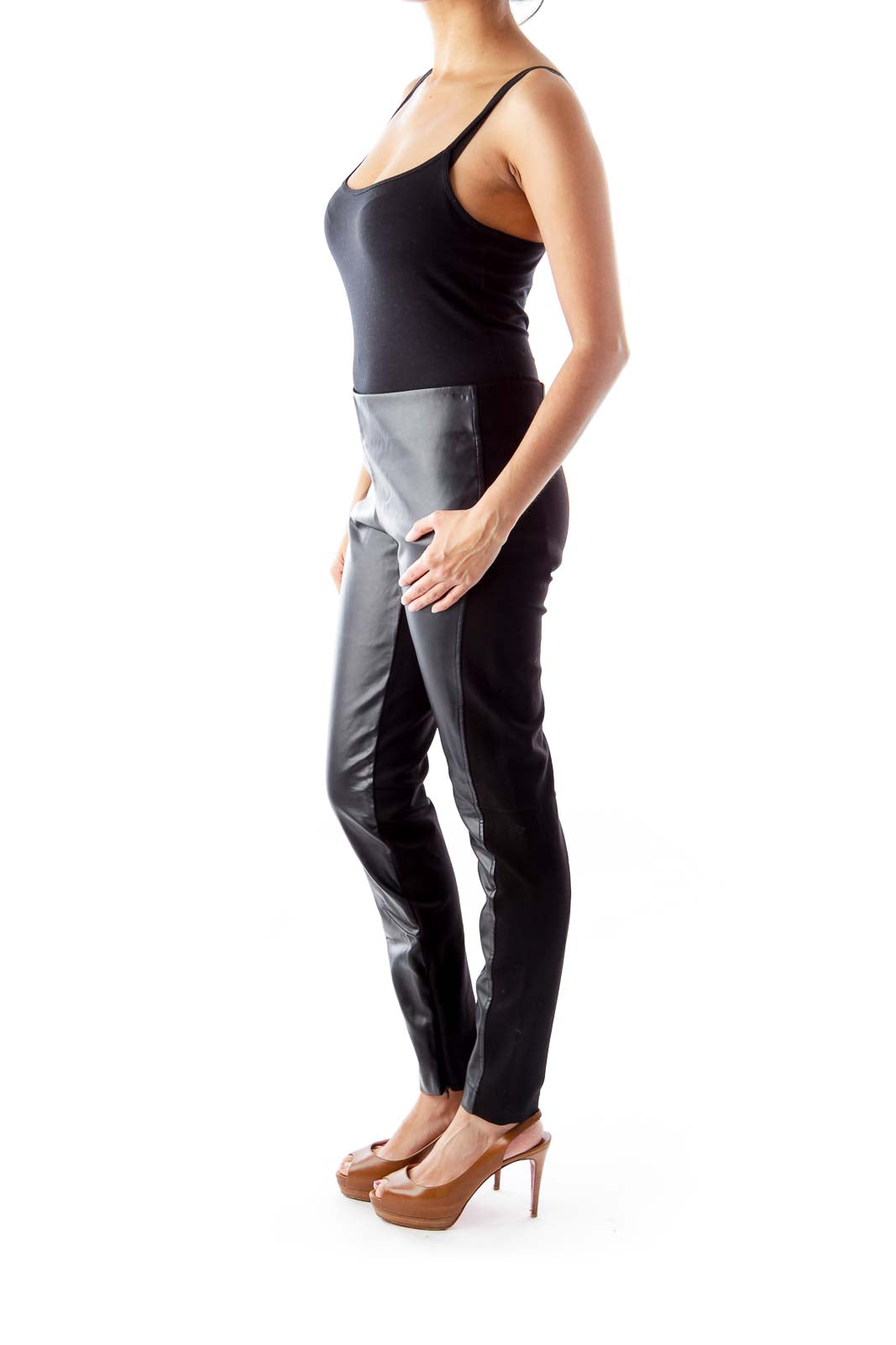 Black Faux Leather Front Leggings