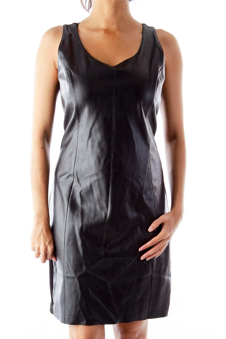 Black Faux Leather Front Dress