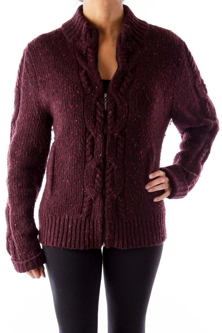 Burgundy Zipper Knit Jacket