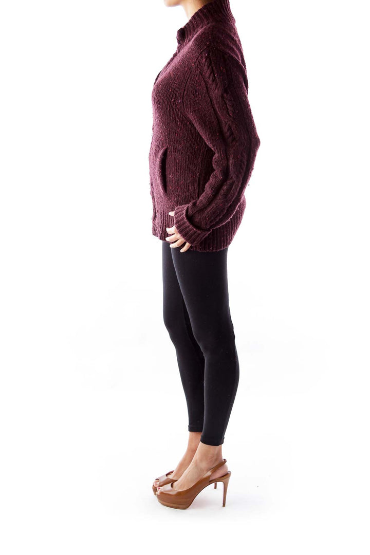 Burgundy Zipper Knit Jacket