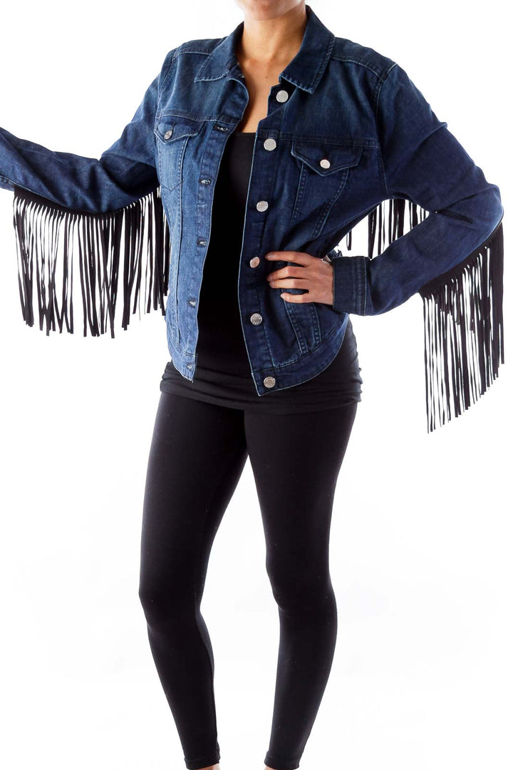 Blue Denim Fringe Jacket