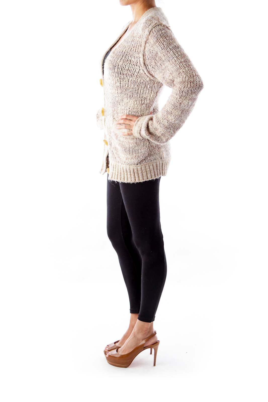 Front view of cream chunky knit button-up cardigan from Free People