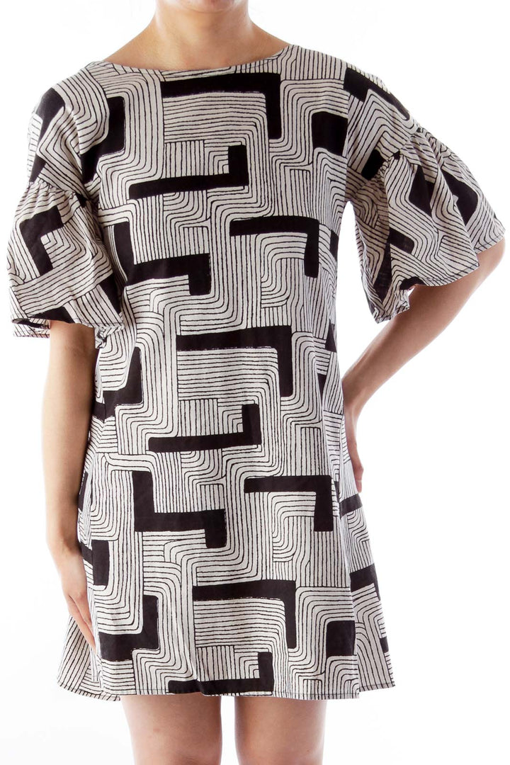 Black & Beige Geometric Print Dress