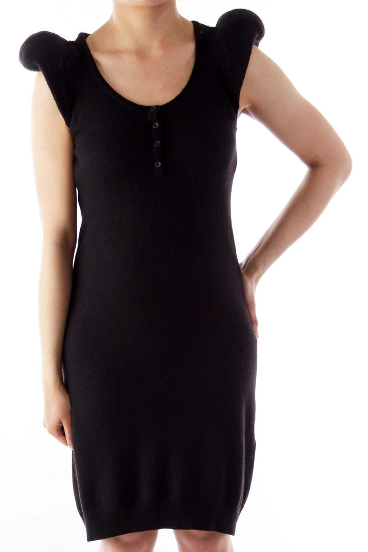 Black Puff Cap Sleeve Dress