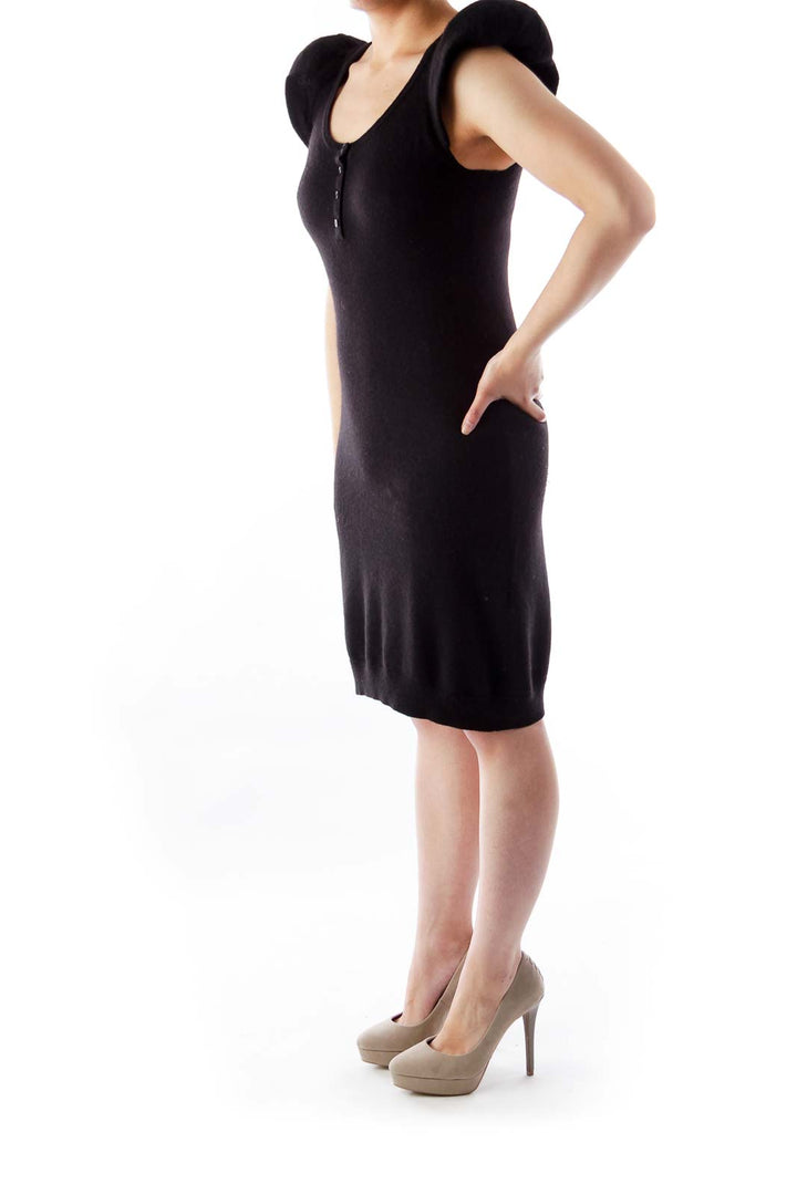 Black Puff Cap Sleeve Dress