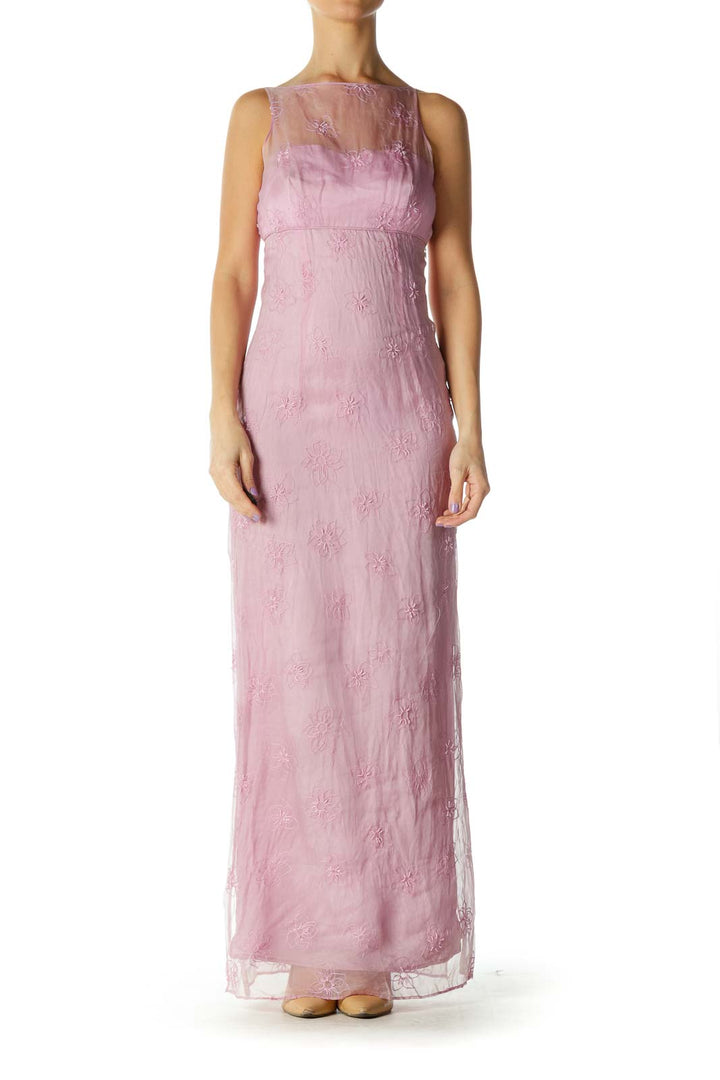 Pink Embroidered Maxi Dress