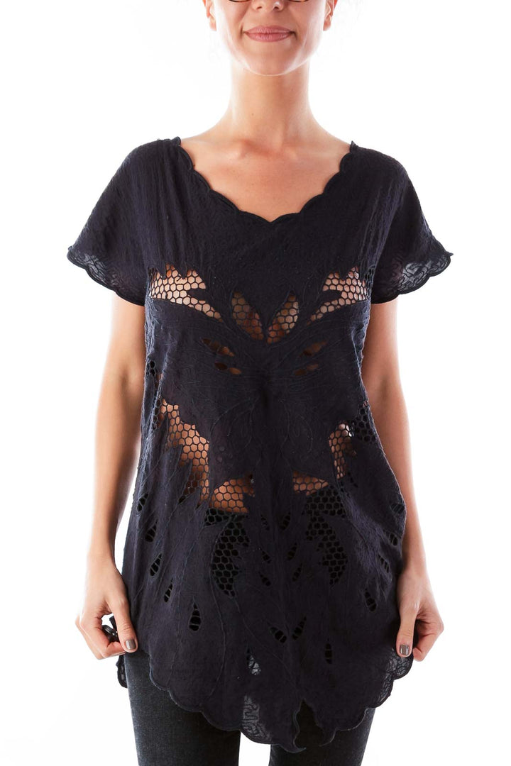 Navy Netted Butterfly Top