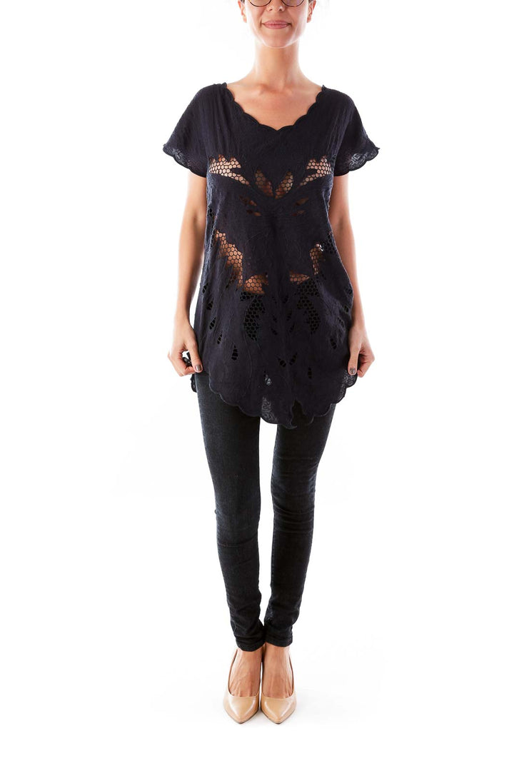 Navy Netted Butterfly Top