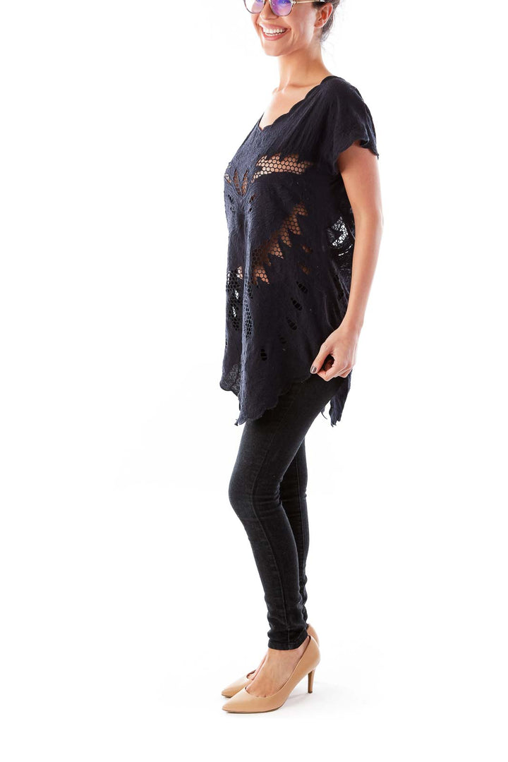 Navy Netted Butterfly Top