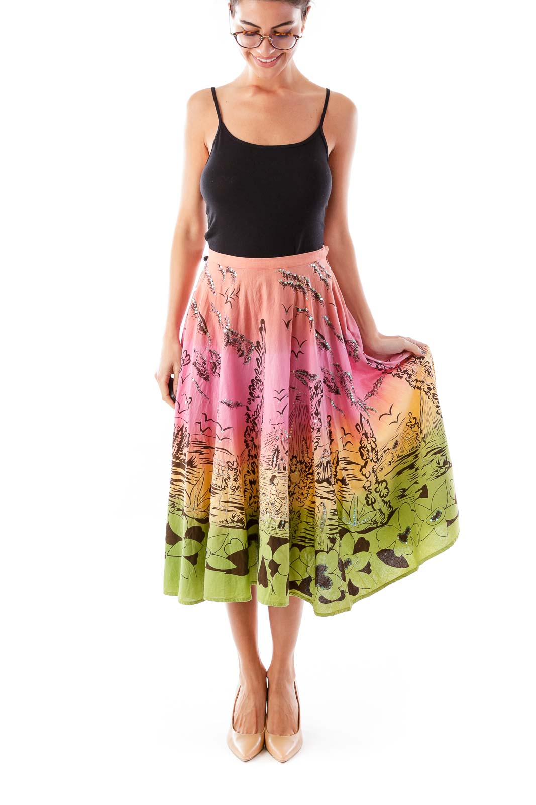 Multi Color Sequin Detail Flair Skirt