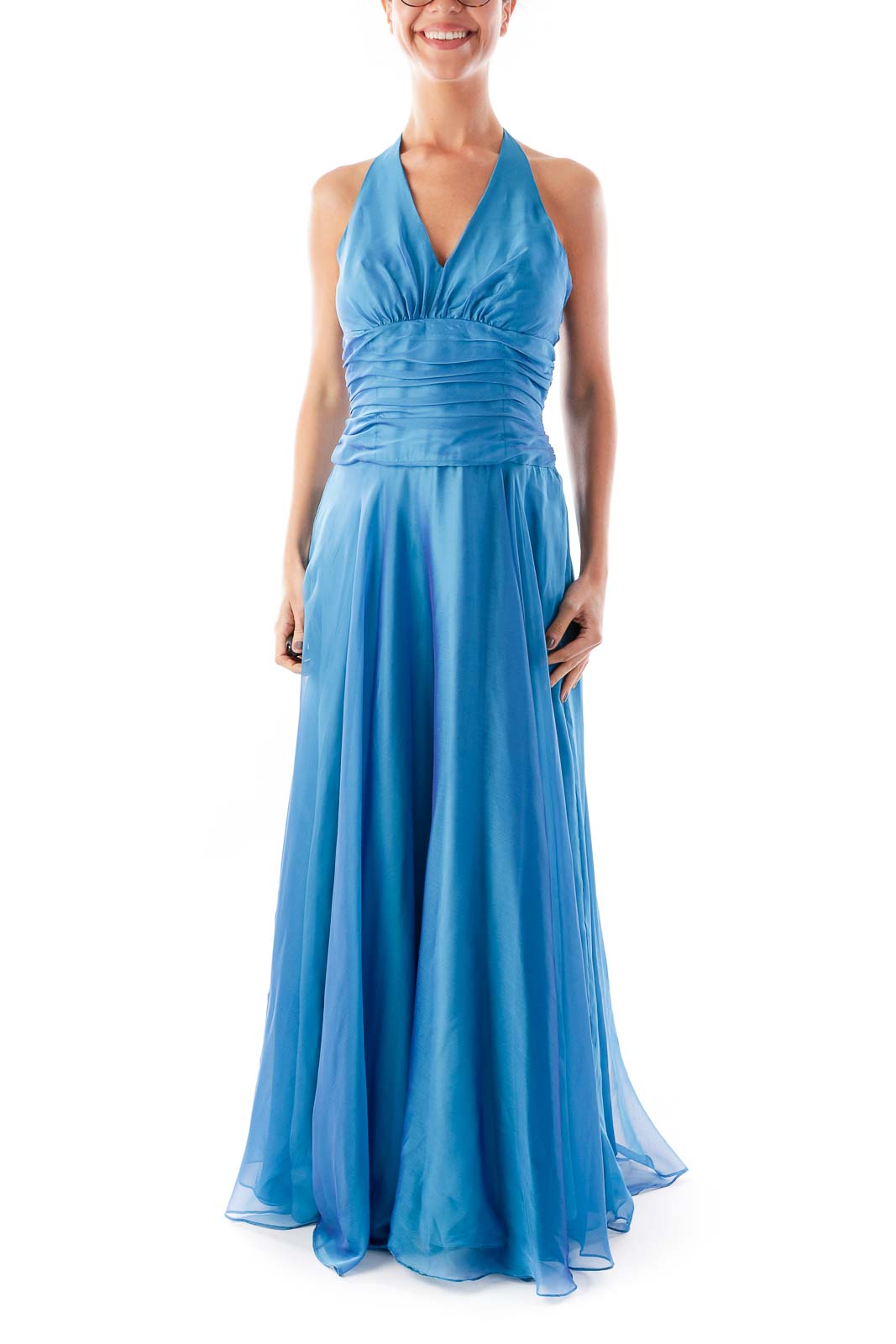 Blue Chiffon Halter Gown