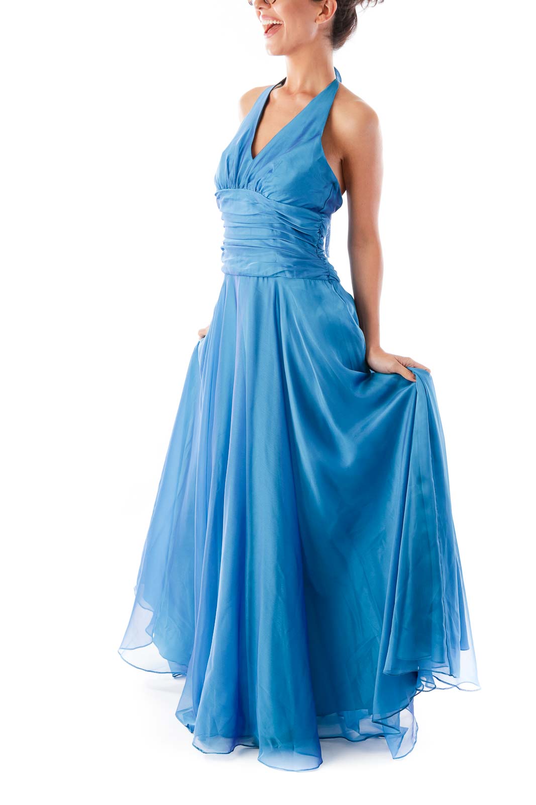 Blue Chiffon Halter Gown