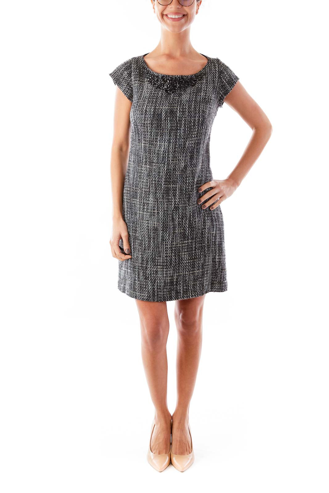 Black & White Tweed Fitted Dress