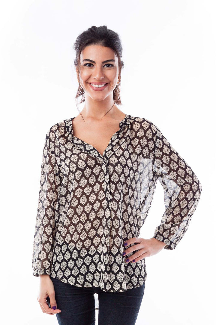 Black & Beige Print Top