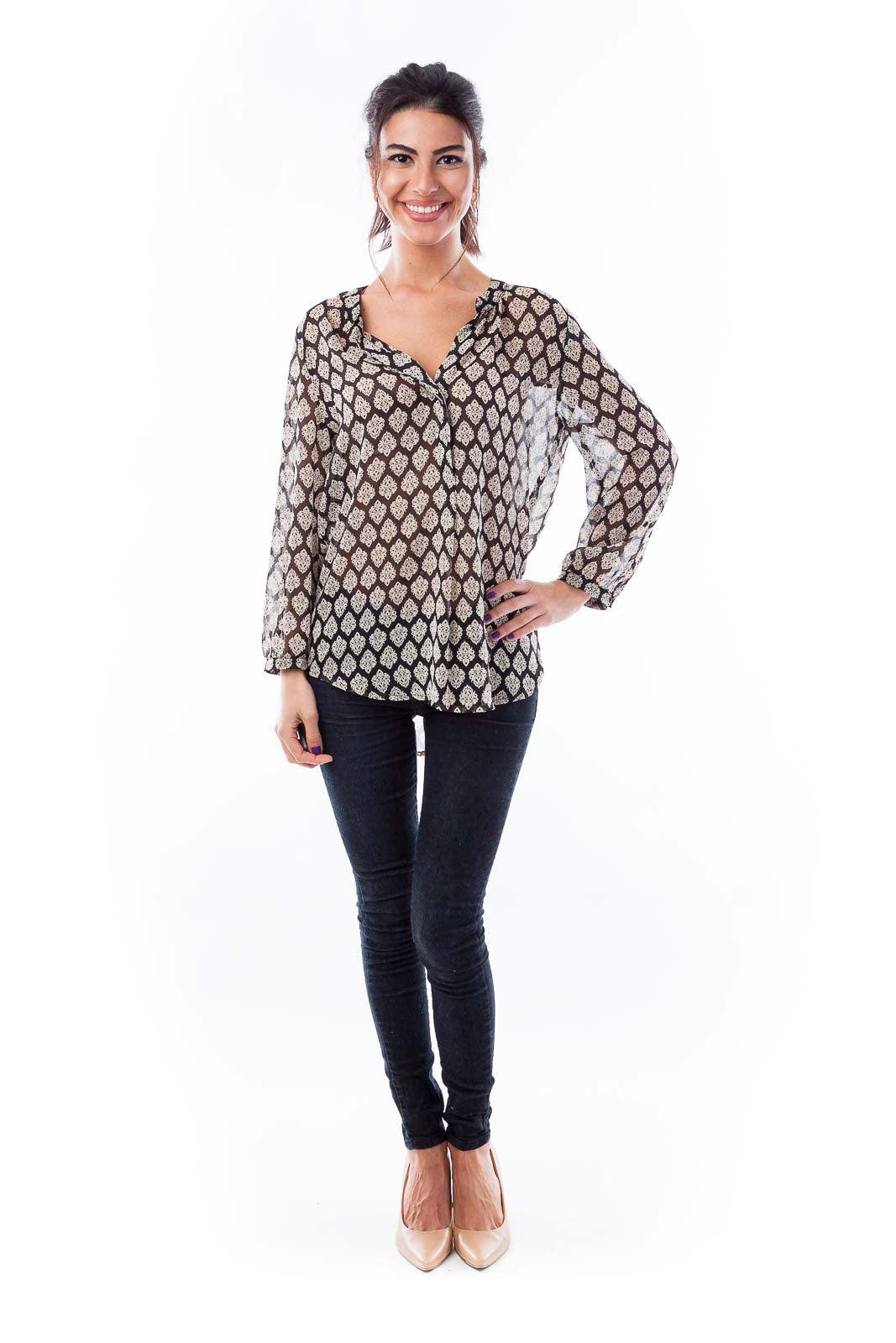 Black & Beige Print Top