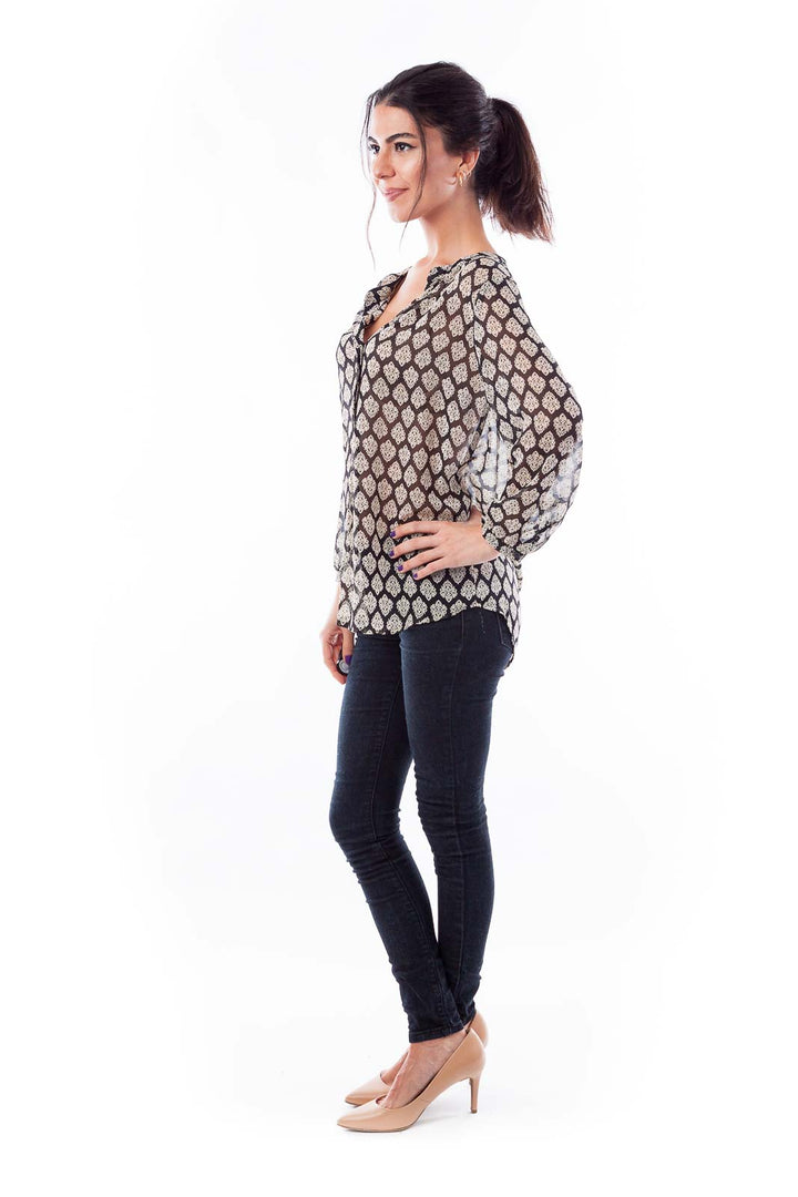 Black & Beige Print Top