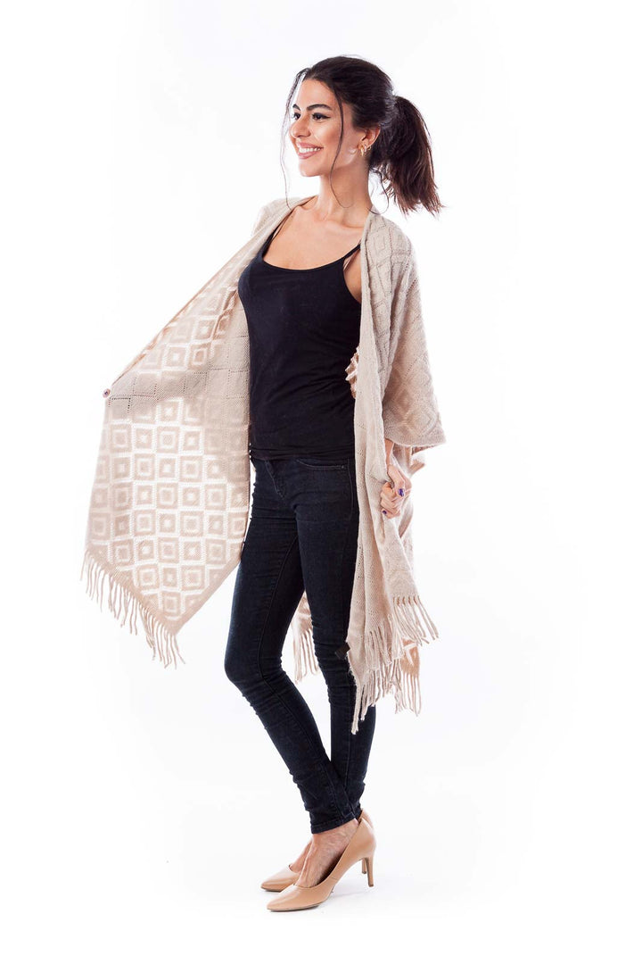 Beige Diamond Pattern Poncho