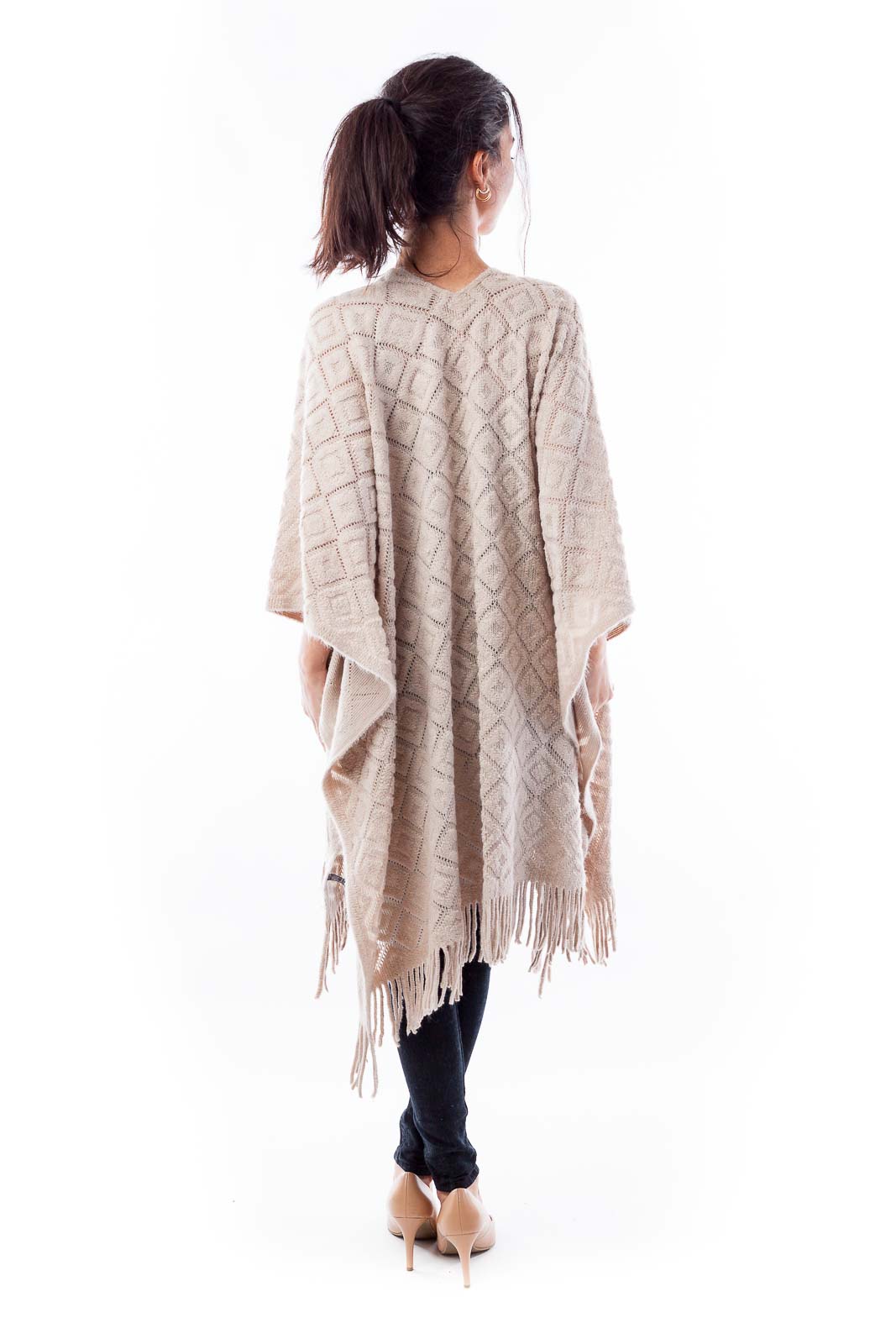 Beige Diamond Pattern Poncho