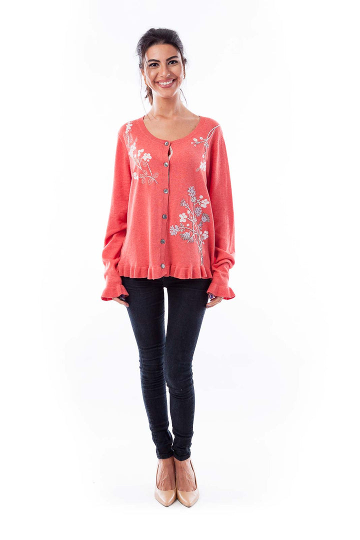 Coral Floral Embroidered Cardigan