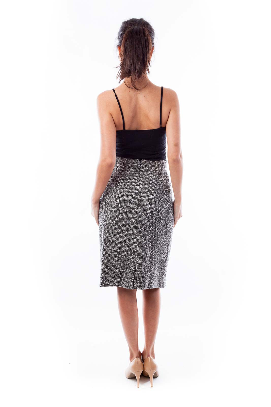 Black &  White Tweed High Waisted Skirt