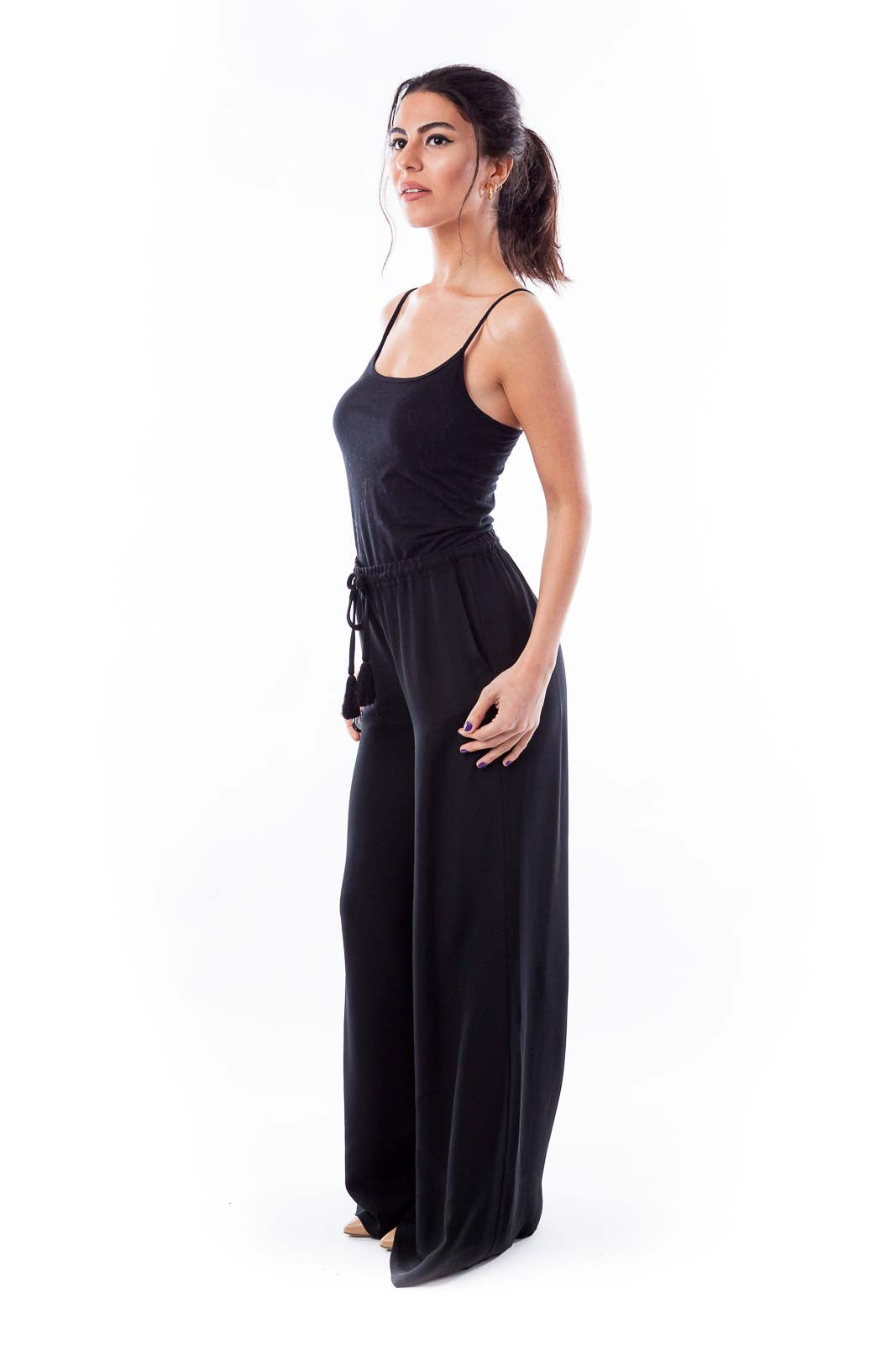 Black Drawstring Palazzo Pants