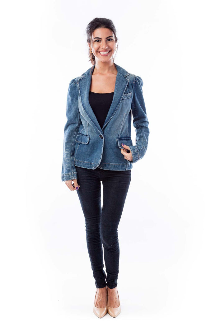 Single Button Denim Blazer