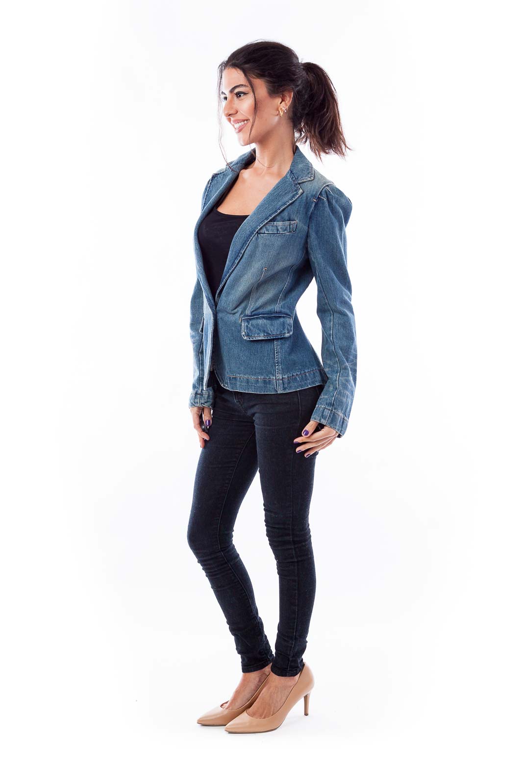 Single Button Denim Blazer