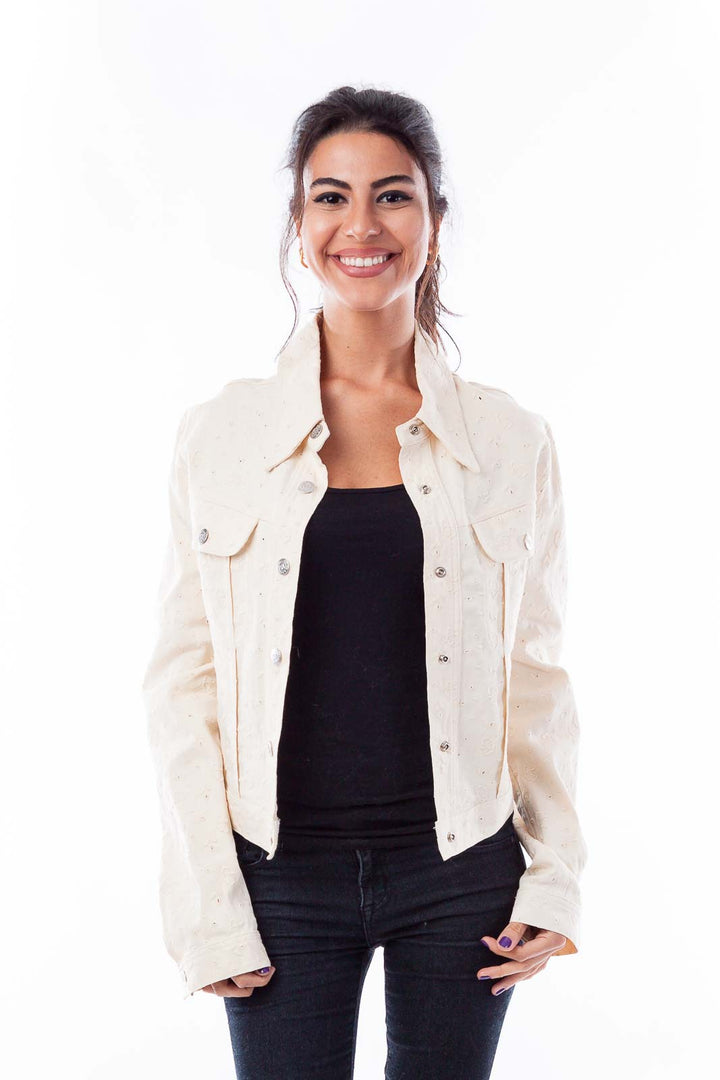 Cream Denim Embroidered Jacket