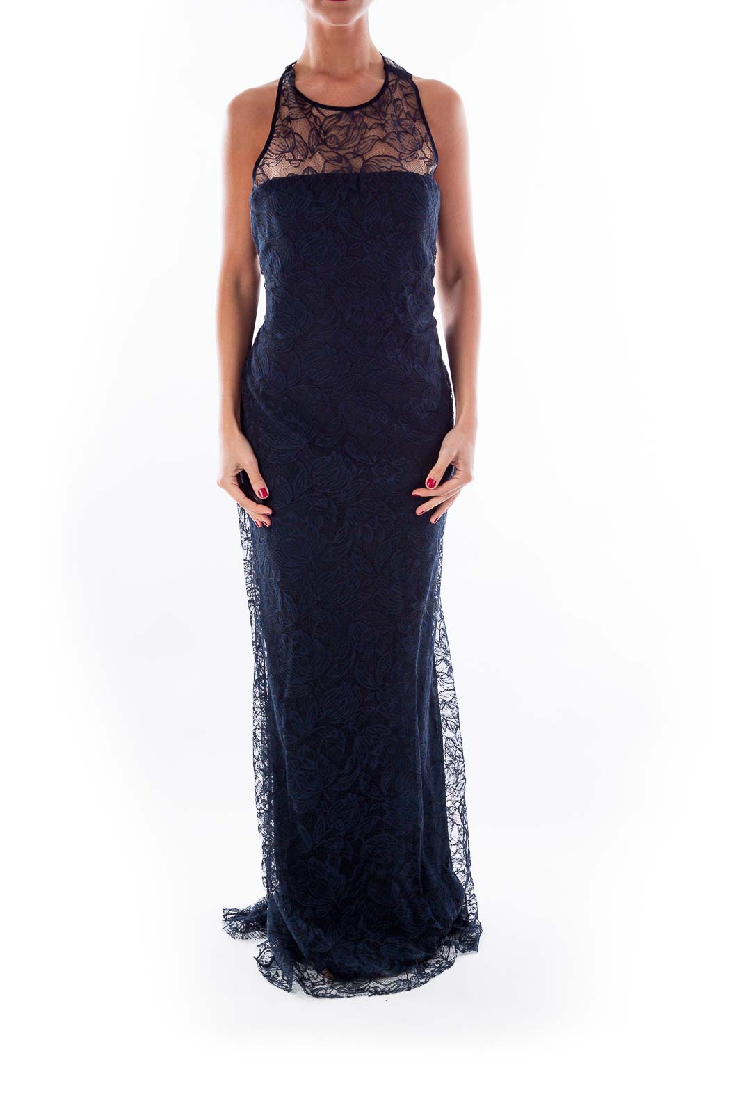 Navy Lace Evening Gown