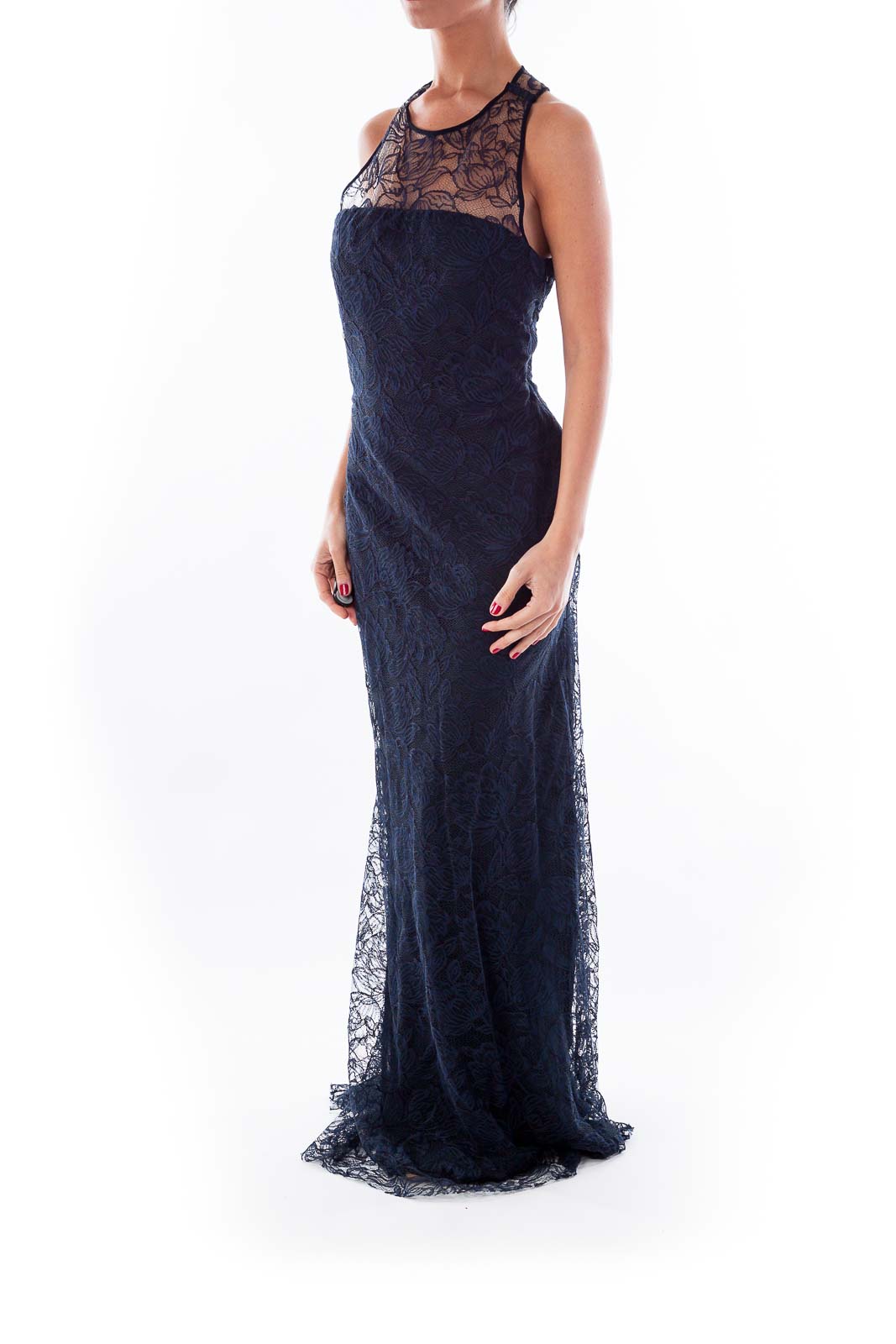 Navy Lace Evening Gown