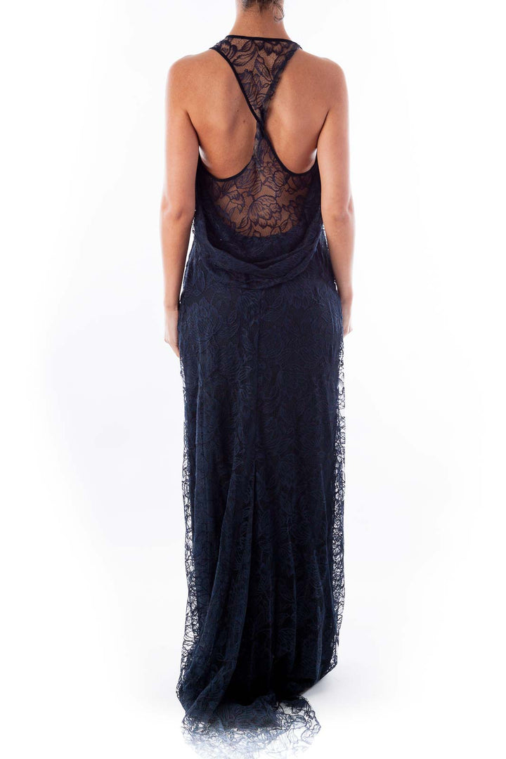 Navy Lace Evening Gown