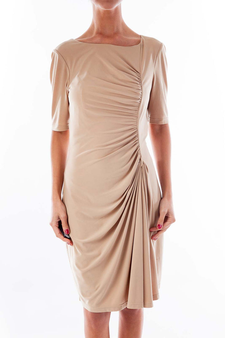 Beige Scrunchy Side Dress