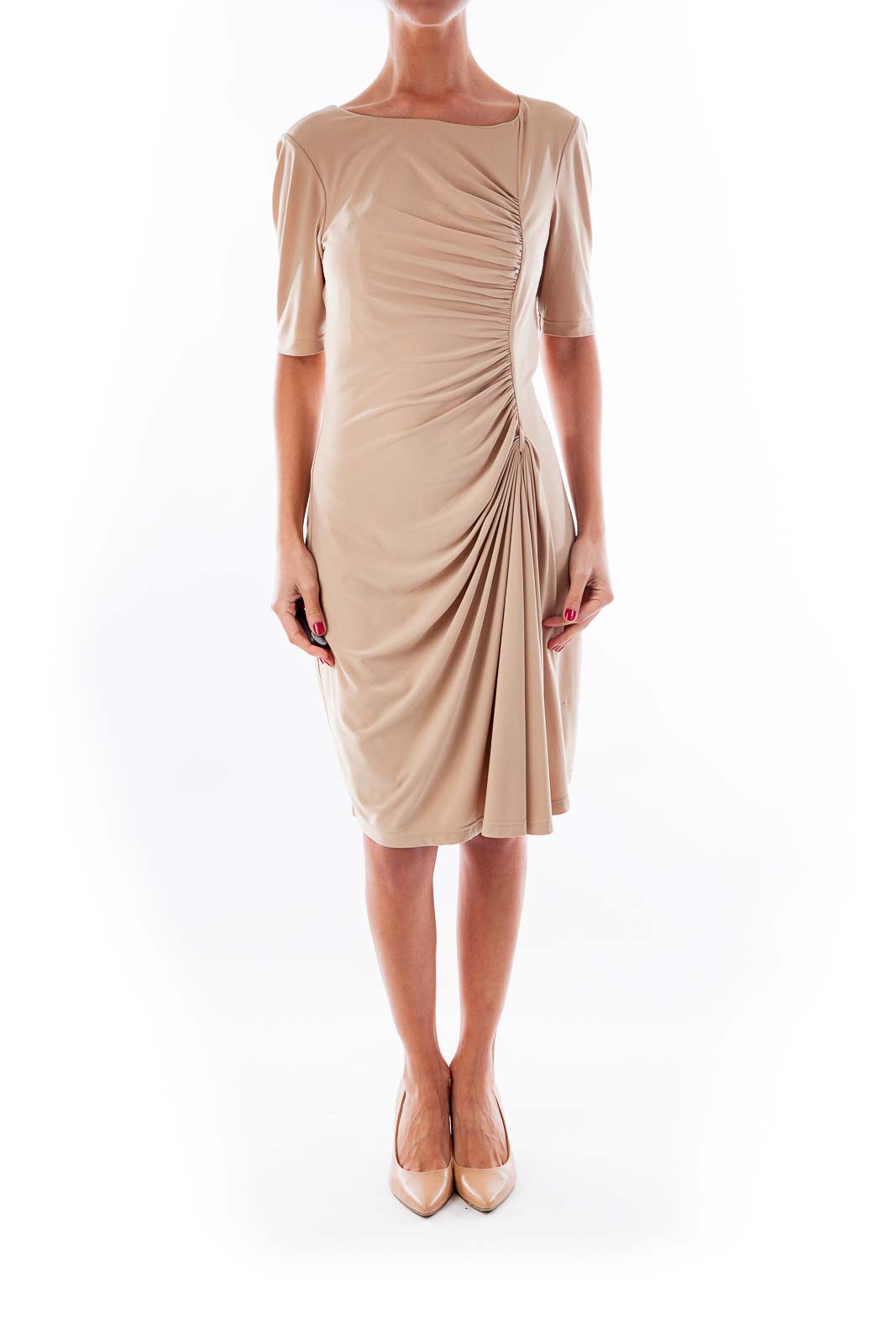 Beige Scrunchy Side Dress