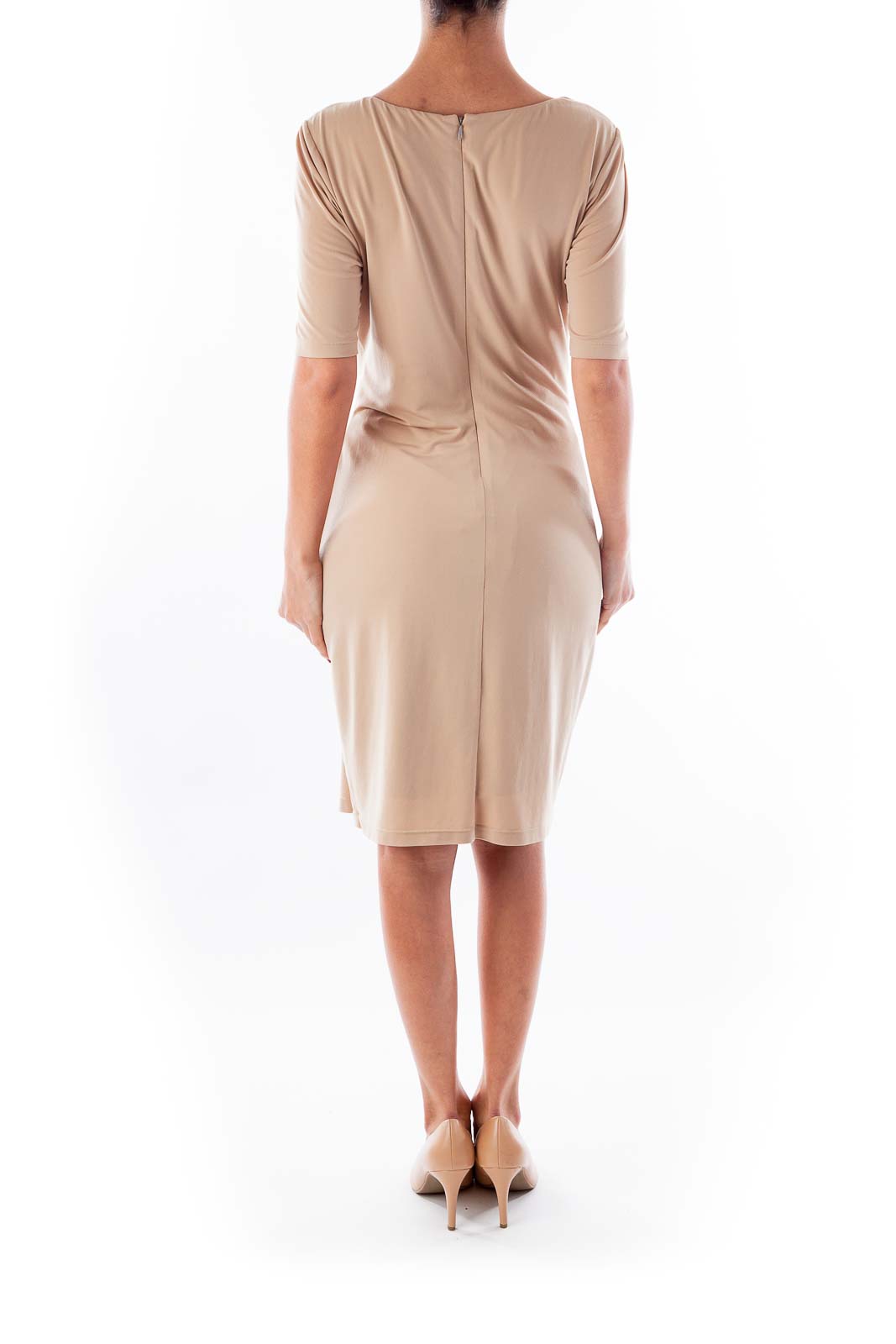 Beige Scrunchy Side Dress