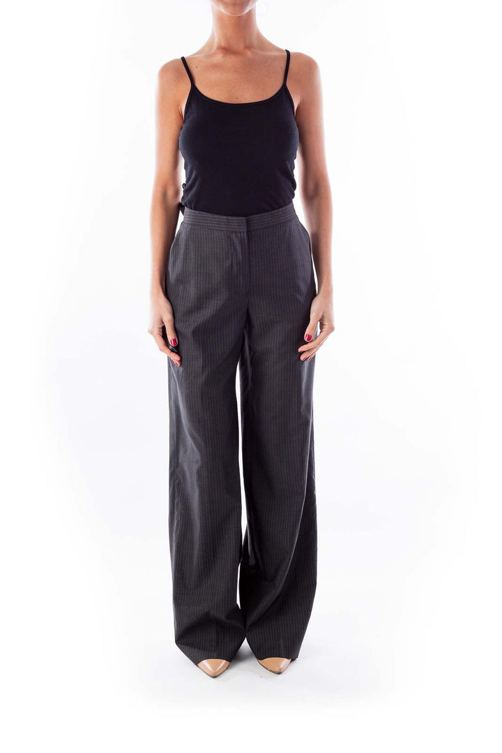 Gray Wide Leg Pinstripe Pants