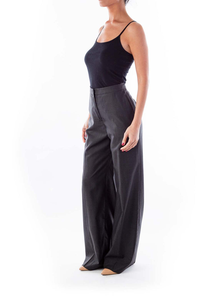 Gray Wide Leg Pinstripe Pants