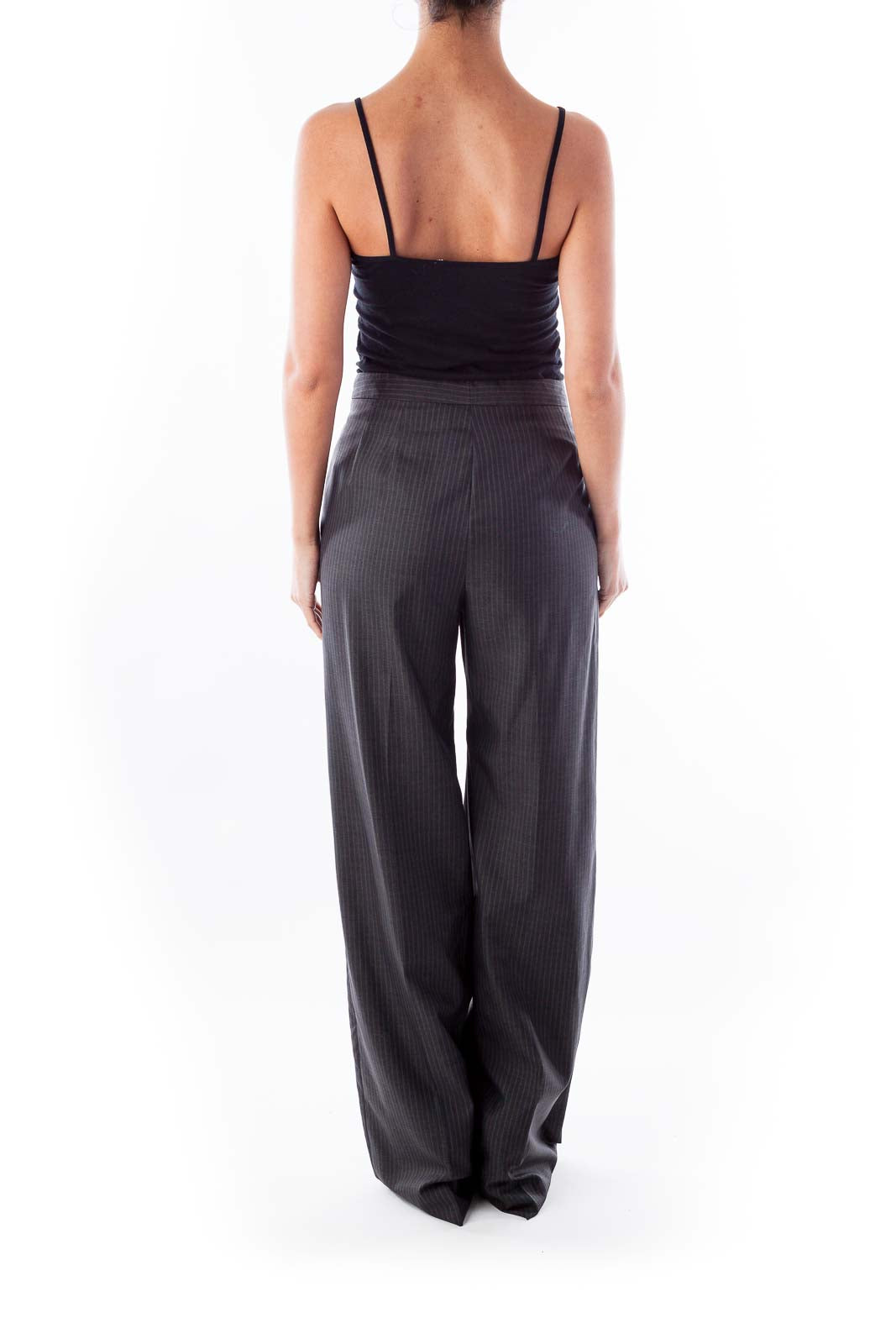 Gray Wide Leg Pinstripe Pants