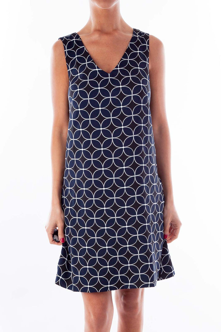 Navy & Black Circle Print Shift Dress