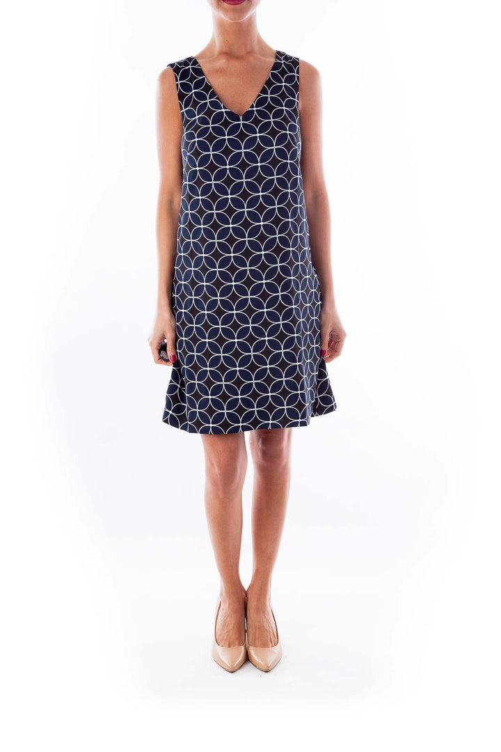 Navy & Black Circle Print Shift Dress