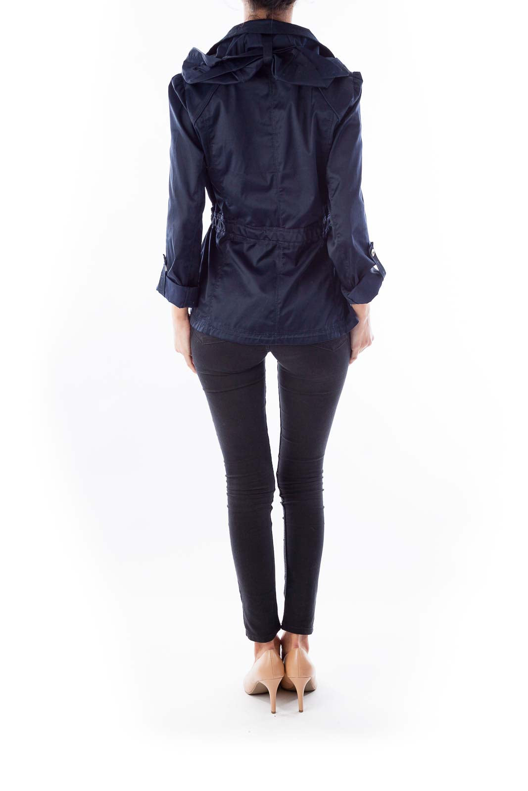 Navy Satin Hooded Jacket