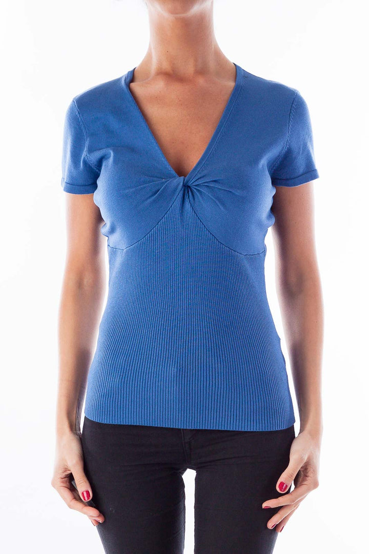 Blue Fitted Knit Top