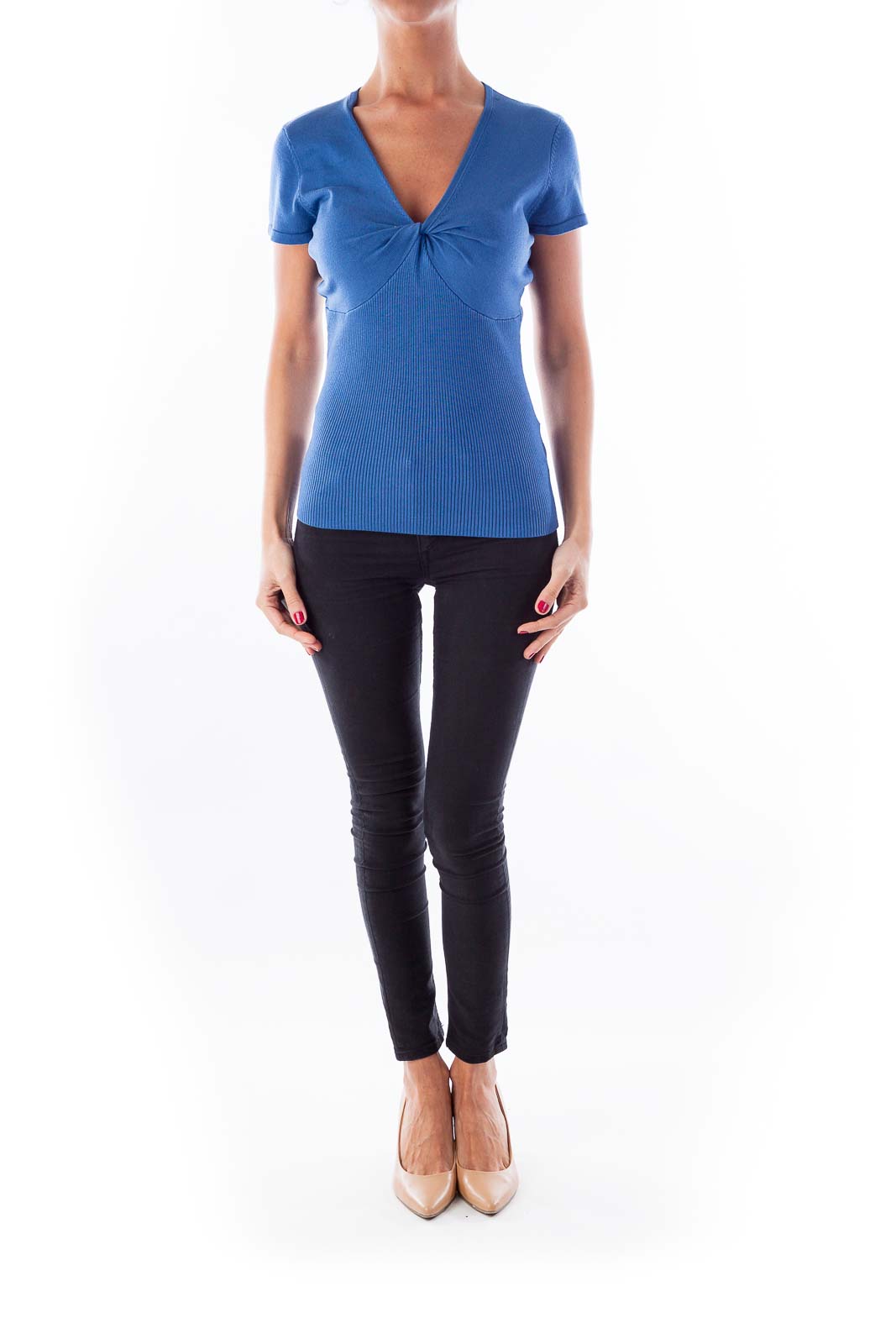 Blue Fitted Knit Top