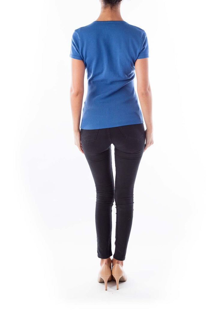 Blue Fitted Knit Top