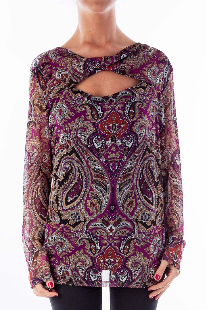 Purple Paisley Open Chest Blouse