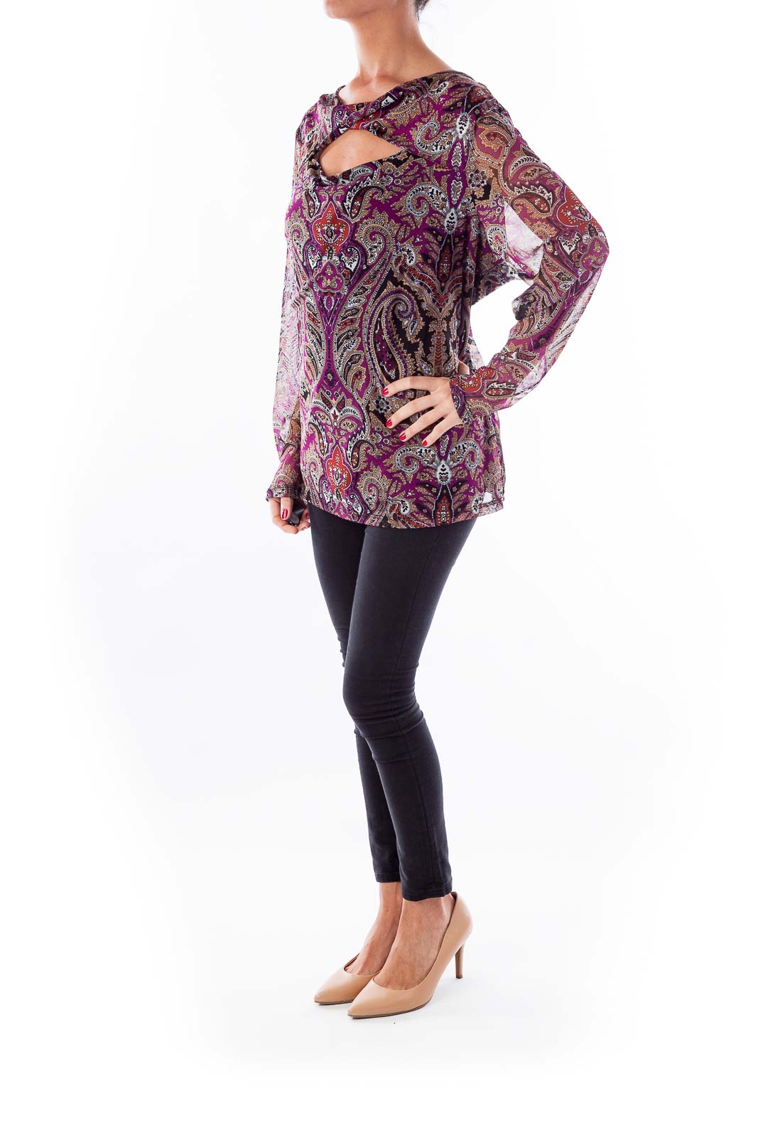 Purple Paisley Open Chest Blouse